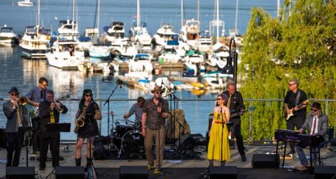 A band performs in Panorama Park, Deep Cove