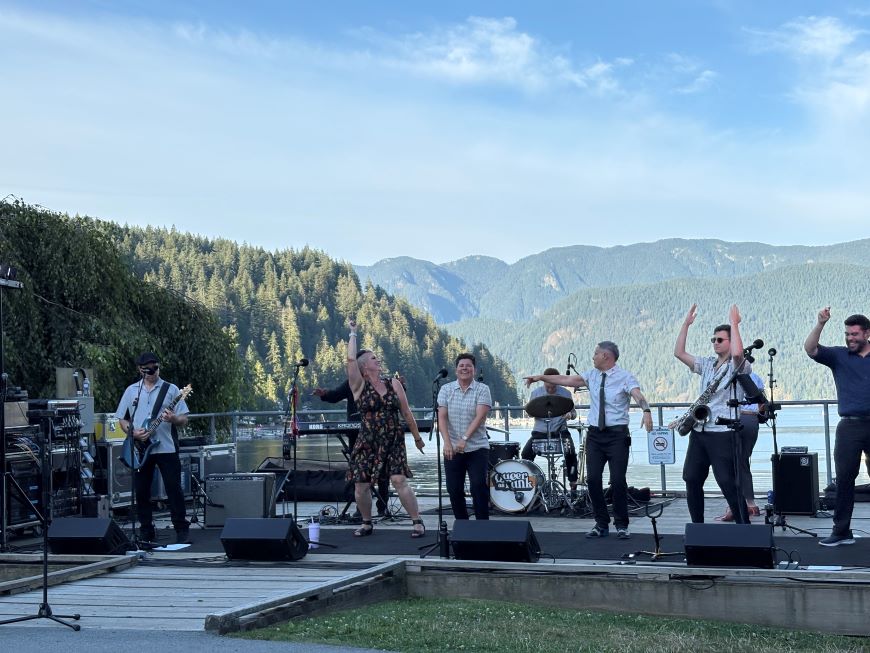 A band performs in Panorama Park, Deep Cove