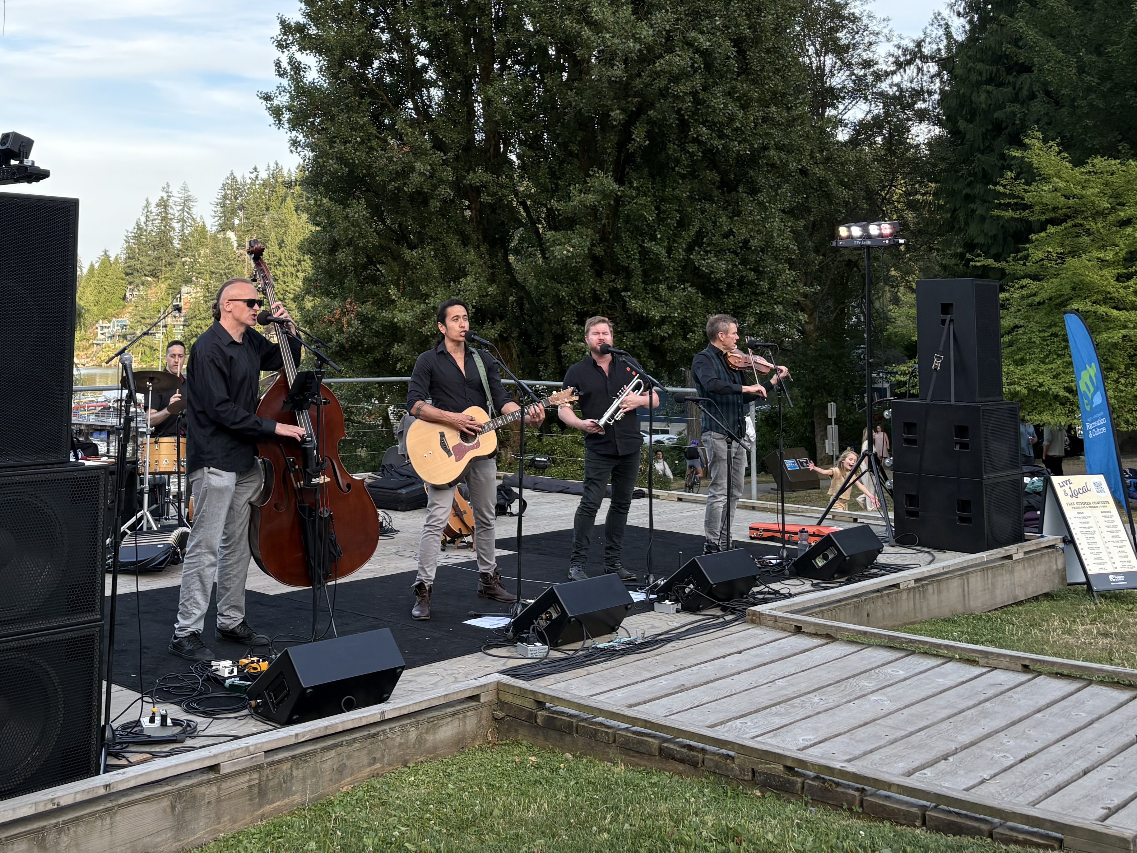 A band performs in Panorama Park, Deep Cove