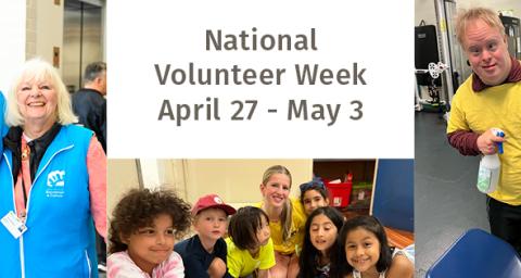 NVRC volunteers at a community event, doing an activity with kids a a summer camp, and keeping fitness equipment clean.
