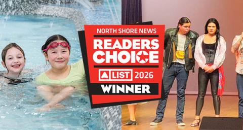 A group of kids in a pool, a group of performers on a stage