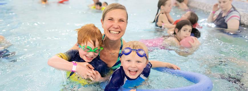 family in the pool