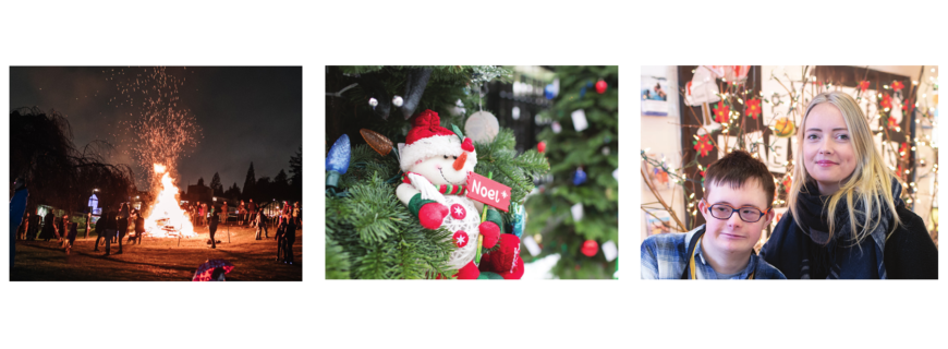 Photos of various NVRC holiday events, including a bonfire, festive crafts and family fun. 