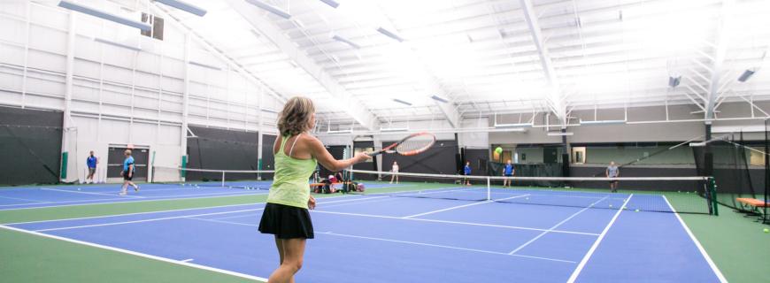 A woman plays tennis at the North Vancouver Tennis Centre. 