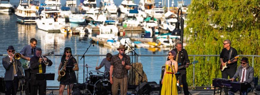 A band performs in Panorama Park, Deep Cove