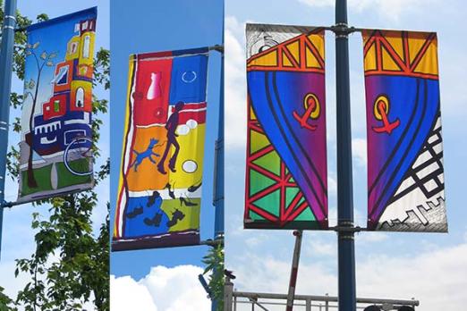 Street banners designed by Joan Elliot & Joan Skeet