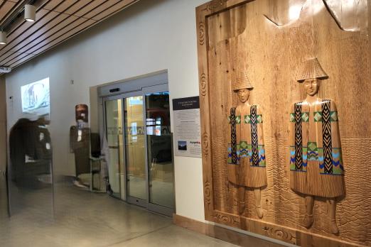 Twin Sisters, carved panel on wall